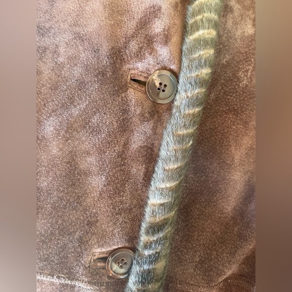 LNR for NORDSTROM SUEDE BUTTON FRONT LEATHER LINED JACKET w FAUX FUR TRIM, SZ PL - Picture 4 of 17